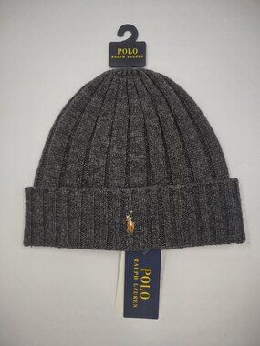 NWT Polo Ralph Lauren gray wool blend beanie cap sweater hat One Size OSFA
